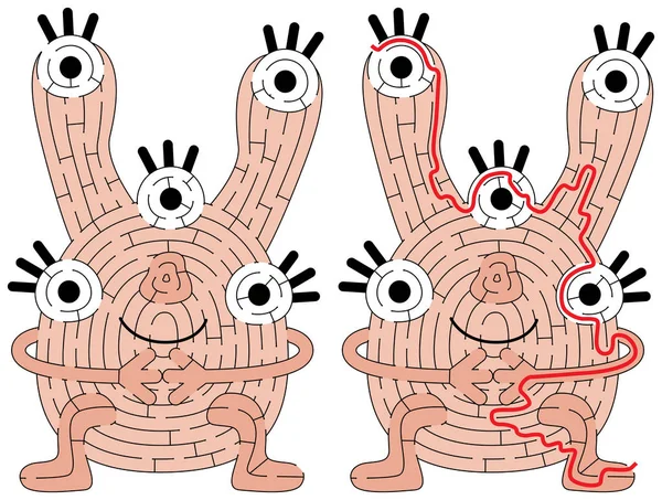 Labirin Rakasa Merah Kecil Untuk Anak Anak Dengan Solusi - Stok Vektor