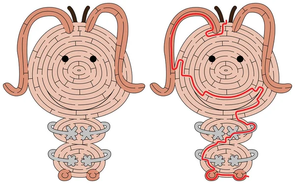 解決策を持つ子供のための小さなオレンジモンスター迷路 — ストックベクタ