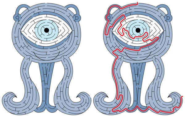 Little Purple Monster Maze Kids Solution — Stock Vector