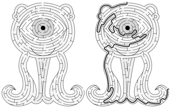 Klein Monster Doolhof Voor Kinderen Met Een Oplossing Zwart Wit — Stockvector