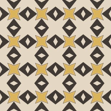 Bej, sarı ve siyah renklerde soyut elementlerden yapılmış kusursuz desenli.