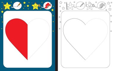 İnce motor becerileri - izleme pratik için okul öncesi çalışma sayfası satırları kesik - bir kalp, çizim bitirmek