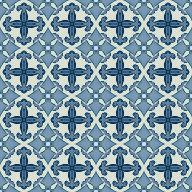 Bej ve mavi tonlarında soyut elementlerden yapılmış kusursuz resimli desen