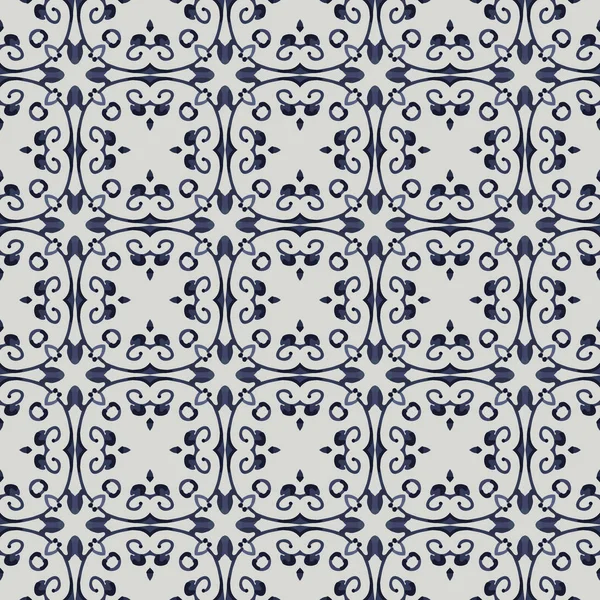 Patrón Ilustrado Sin Costuras Hecho Elementos Abstractos Blanco Azul — Vector de stock