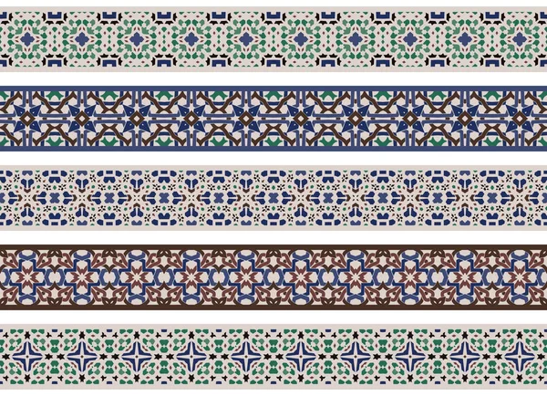 Set Van Vijf Geïllustreerde Decoratieve Randen Gemaakt Van Abstracte Elementen — Stockvector