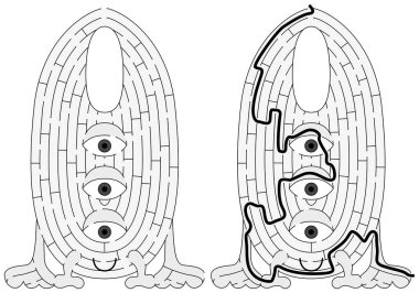 Siyah beyaz çözümü olan çocuklar için küçük canavar labirenti.