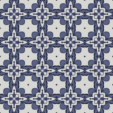 Beyaz ve mavi soyut elementlerden oluşan kusursuz çizilmiş desen