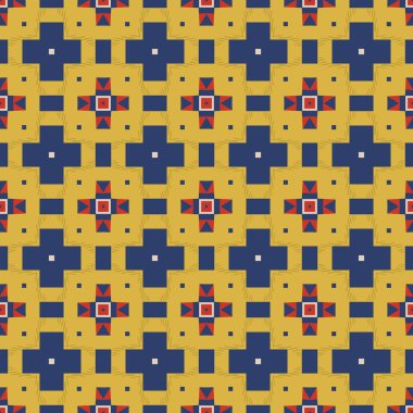 Bej, kırmızı, sarı ve mavi soyut öğeler Dikişsiz resimli desen yapılmış