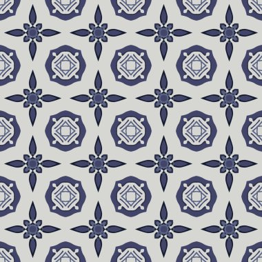 Beyaz ve mavi soyut elementlerden oluşan kusursuz çizilmiş desen