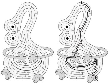 Siyah beyaz çözümü olan çocuklar için küçük canavar labirenti.
