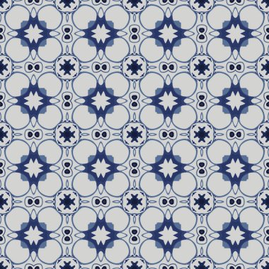 Açık gri ve mavi tonlarında soyut elementlerden yapılmış kusursuz resimli desen