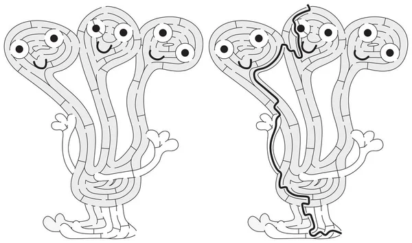 Labirin Monster Kecil Untuk Anak Anak Dengan Solusi Hitam Dan - Stok Vektor