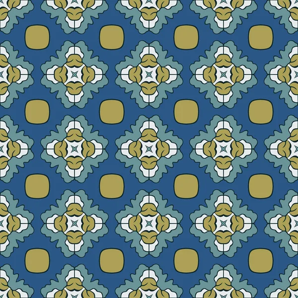 Nahtlos Illustriertes Muster Aus Abstrakten Elementen Weiß Gelb Türkis Blau — Stockvektor