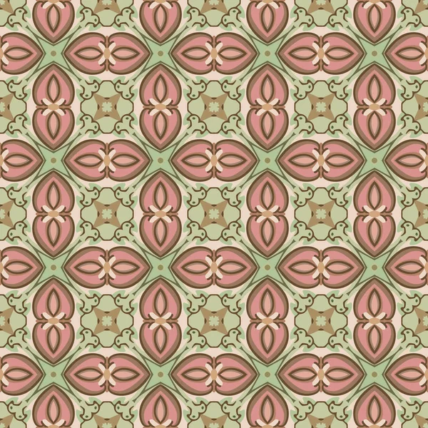 Patrón Ilustrado Sin Costuras Hecho Elementos Abstractos Beige Rosa Verde — Archivo Imágenes Vectoriales
