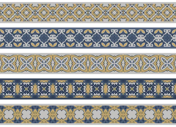 一套由浅灰色 蓝色和黄色抽象元素制成的五个带插图的装饰边框 — 图库矢量图片