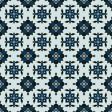 Açık gri ve mavi tonlarında soyut elementlerden yapılmış kusursuz resimli desen