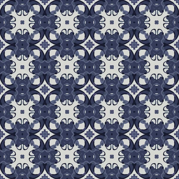 Nahtlos Illustriertes Muster Aus Abstrakten Elementen Weiß Und Blau — Stockvektor