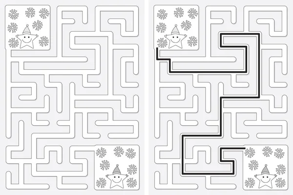 Estrelinhas Fáceis Labirinto Neve Para Crianças Com Uma Solução Preto —  Vetores de Stock