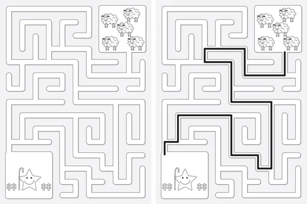 Petit Labyrinthe Bergers Moutons Facile Pour Les Enfants Avec Une — Image vectorielle