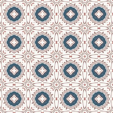 Beyaz, kırmızı ve mavi soyut elementlerden oluşan kusursuz resimli desen