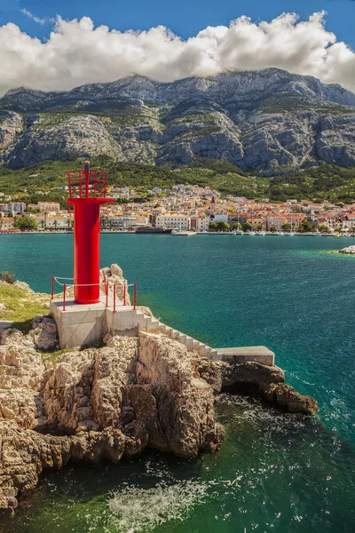 Hamnen Fyren Makarska Kroatien — Stockfoto