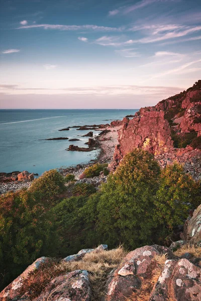 Solnedgång Cliff Beach Hovs Hallar Sverige — Stockfoto