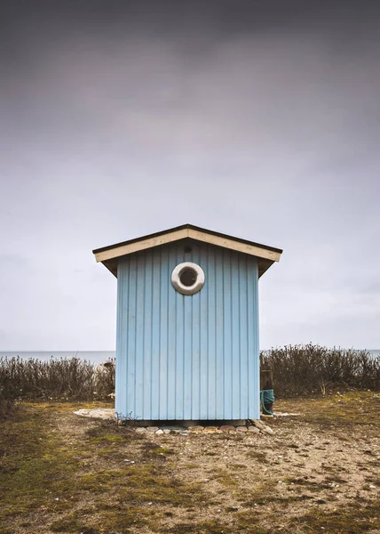 Blå Trä Strandstuga Viken Sverige — Stockfoto