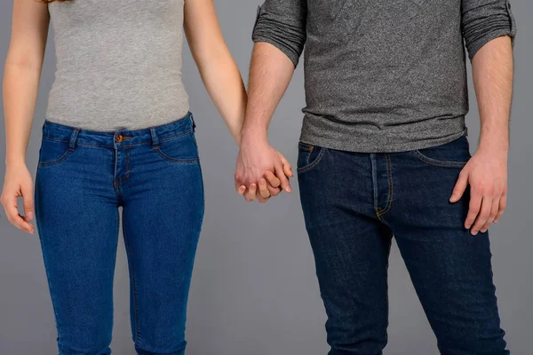 Close Look Holding Hands Nice Young Couple — Stock Photo, Image