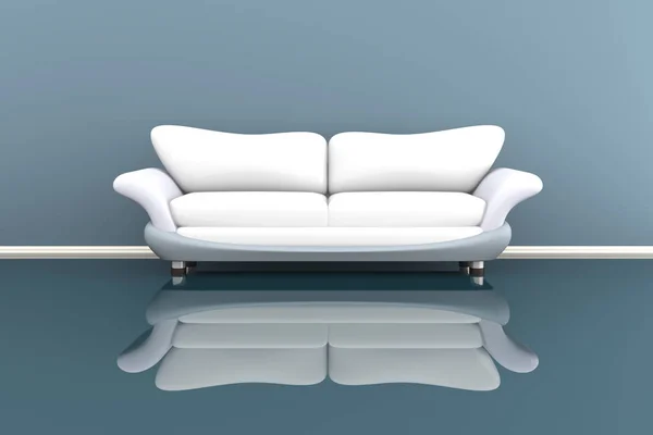 3d ilustración de un sofá blanco en una habitación gris — Foto de Stock
