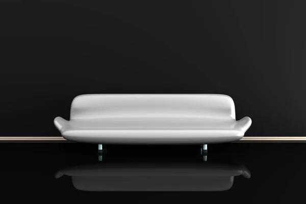 3D απεικόνιση του ένα λευκό καναπέ σε ένα σκοτεινό δωμάτιο — Φωτογραφία Αρχείου
