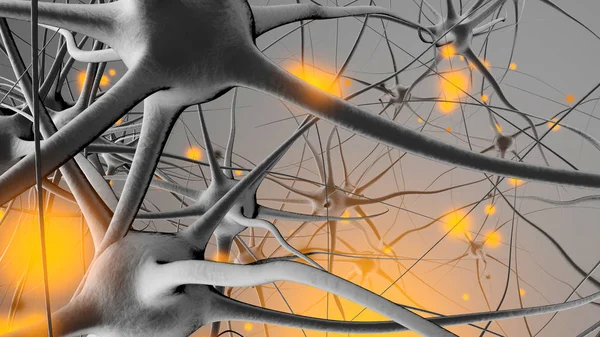 3D wytopione ilustracja sygnału transmisji w neuronów — Zdjęcie stockowe
