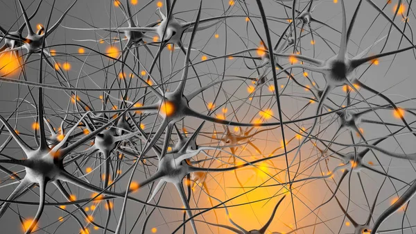 Ilustración 3D de la transmisión de señales en una neuronal — Foto de Stock