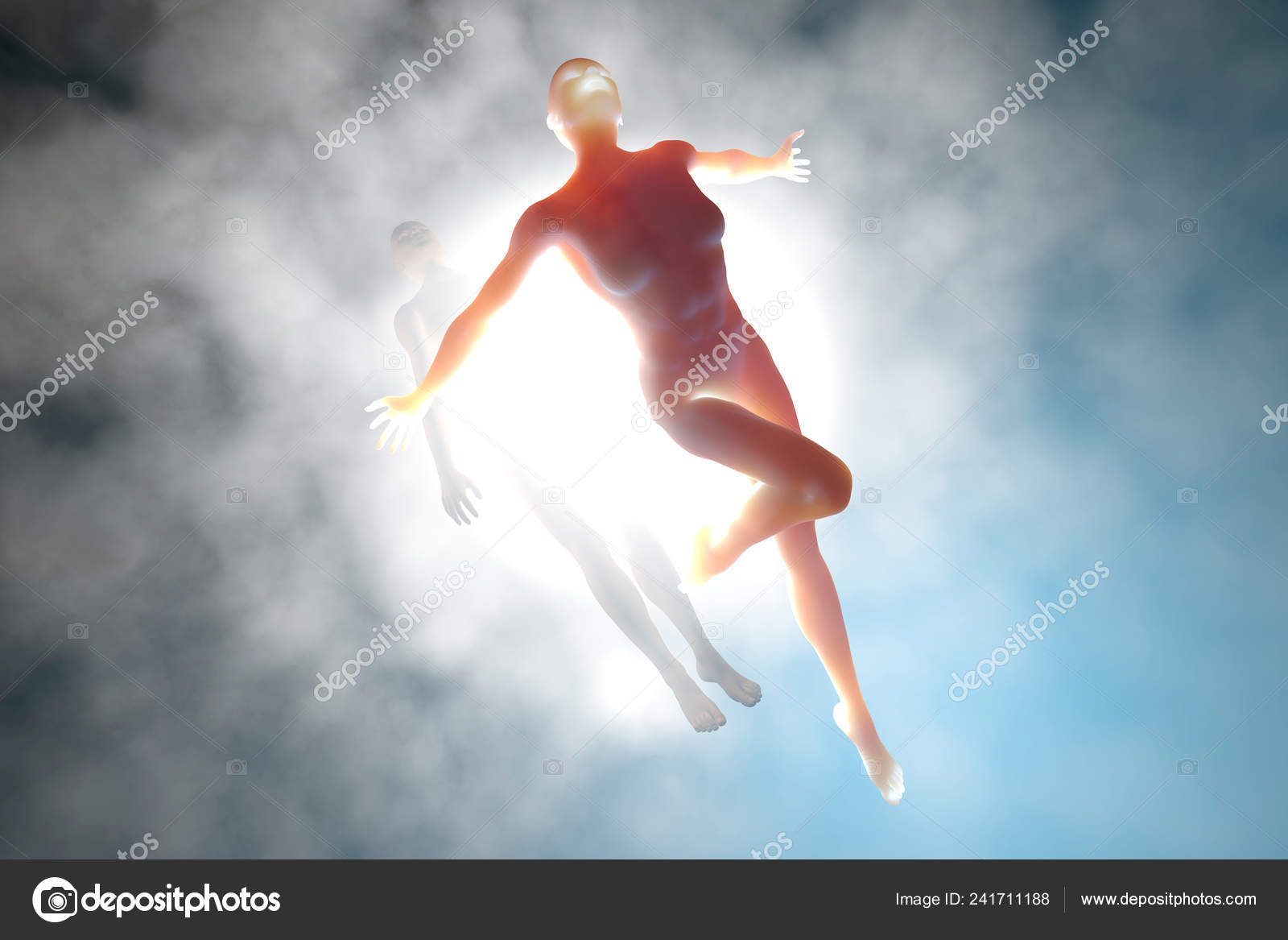 People floating in space. Cadavers, dead bodies in outer space. 3d  rendering Stock Illustration