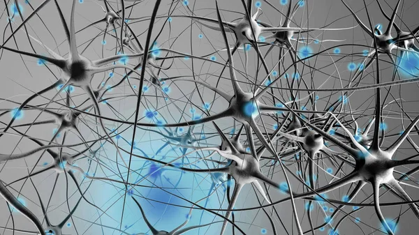 Ilustración 3D de la transmisión de señales en una neuronal —  Fotos de Stock