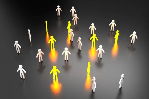 3D illustration of selected individuals standing in a crowd — Stock Photo, Image