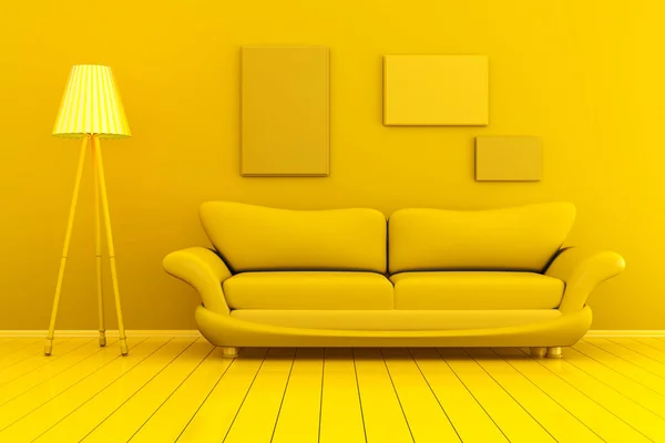 Monochromatisches Bild eines Raumes mit leeren Bilderrahmen — Stockfoto