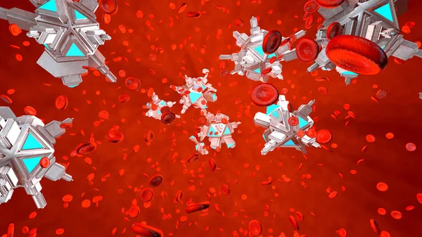 人体血液中的医用纳米机器人 — 图库照片