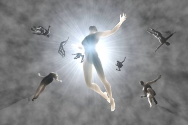 Souls of the deceased streaming into the white light clipart