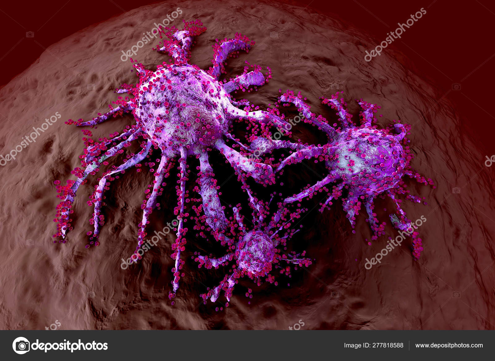 A growing Cancer cell spreading on healthy Tissue Stock Photo by