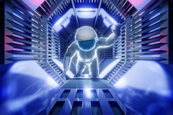 Ein Astronaut in einem futuristischen Tunnel — Stockfoto