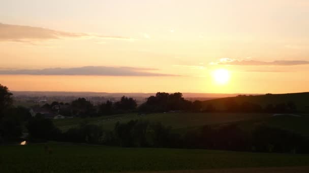 Schönheit Sonnenuntergang Über Grünen Wiesen — Stockvideo