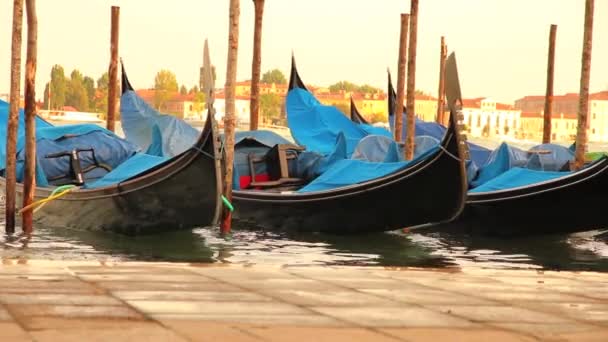 Barcos Estacionados Canal Ondulado Venecia — Vídeo de stock