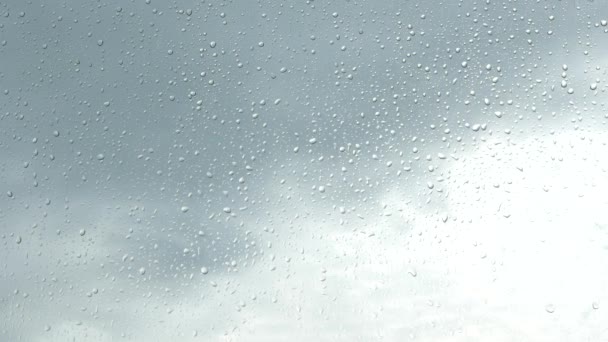 Closeup Raindrops Window Glass Rainy Day — Stock Video