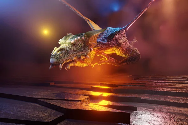 Атакующий мифический дракон — стоковое фото