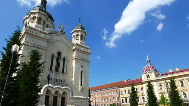 Filmagem Antiga Catedral Cidade Cluj Napoca Romênia — Vídeo de Stock