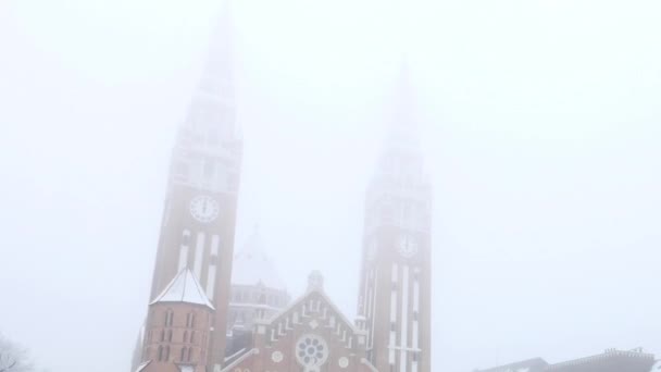 Vista Estática Sobre Cúpula Szeged Inverno Sul Hungria Europa — Vídeo de Stock