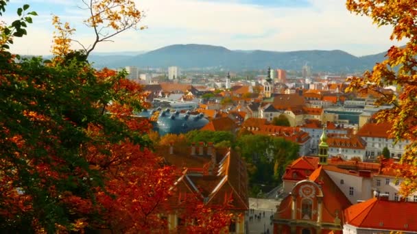 Panoramisch Uitzicht Stad Graz Oostenrijk Europa — Stockvideo
