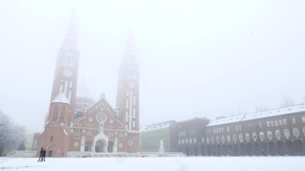 Vista Estática Sobre Cúpula Szeged Inverno Sul Hungria Europa — Vídeo de Stock