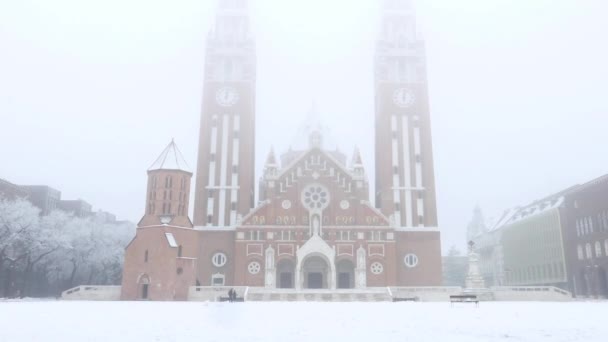 Vista Estática Sobre Cúpula Szeged Inverno Sul Hungria Europa — Vídeo de Stock