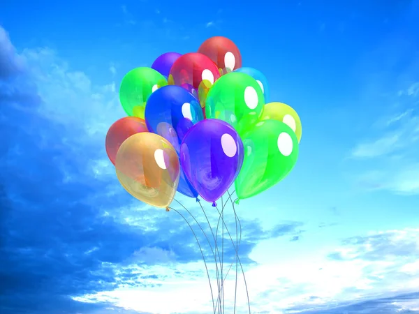 Πολύχρωμα Μπαλόνια που υψώνονται στον ουρανό — Φωτογραφία Αρχείου